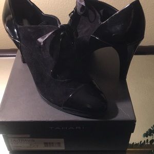 Tahari Black Suede & Patent Leather Shoe Bootie